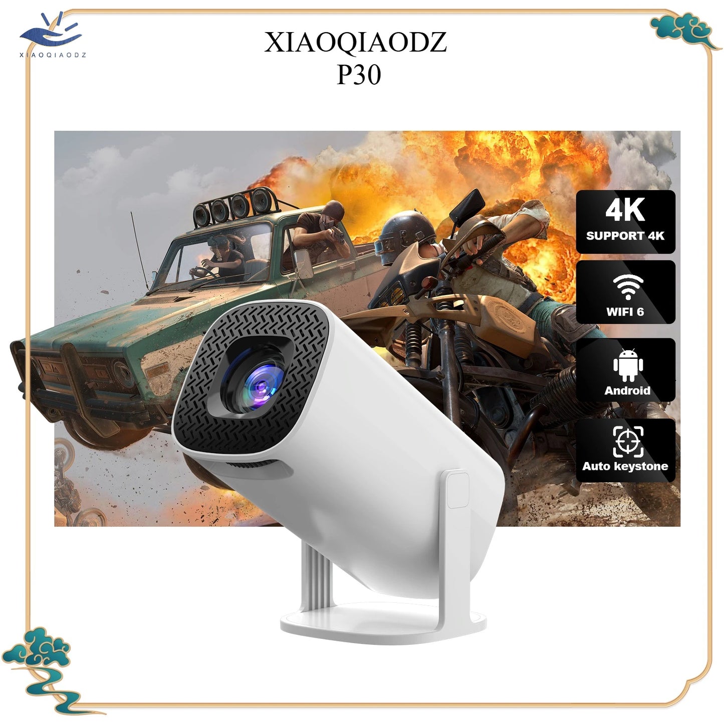 XIAOQIAODZ 4K Mini Portable Projector P30 Game Home Theater LED 8K 1080P Android Smart Video Pocket Wifi BT Cinema HD