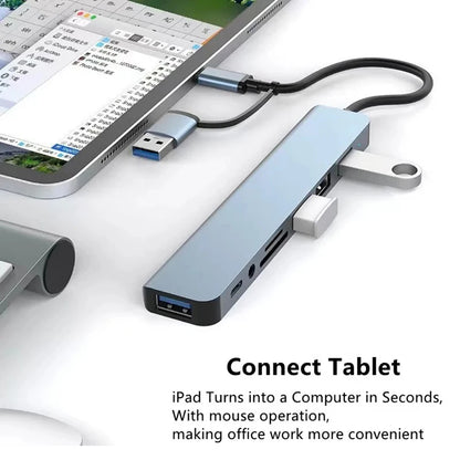 USB C Hub USB Splitter 8 in 1 USB Extender with 4 USB Port 1 USBC Port TF/SD Card Reader Audio Output Compatible for MacBook