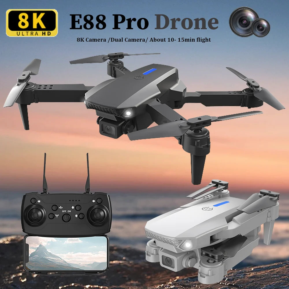 KBDFA 2025 E88 Professional Wide Angle RC Dron HD 8K Camera Mode Foldable Helicopter Aircraft Quadcopter Drone Kid Gift Toys